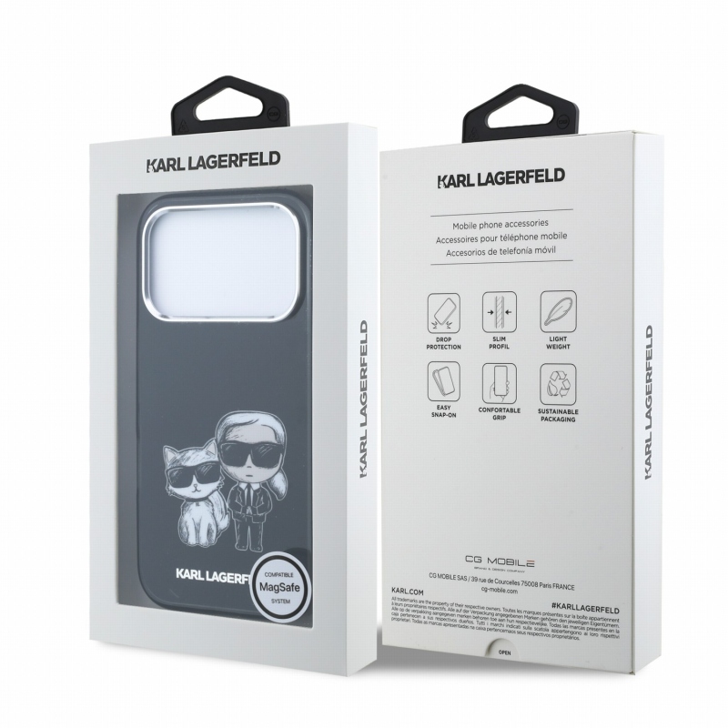 Karl Lagerfeld PU Semi Wrap Smooth Sketch Bodies Magsafe hátsó tok iPhone 18 Pro-hoz, fekete