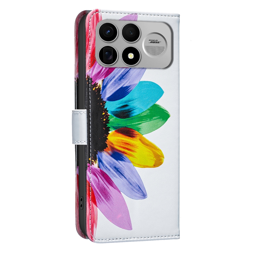 Nyomtatott könyvborítós mobiltelefon-tok a Xiaomi Poco F9 Ultra/F8 Ultra 5G-hez – virágszirmok