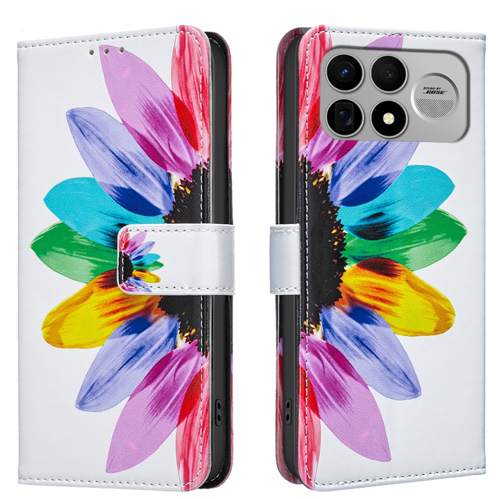 Nyomtatott könyvborítós mobiltelefon-tok a Xiaomi Poco F9 Ultra/F8 Ultra 5G-hez – virágszirmok