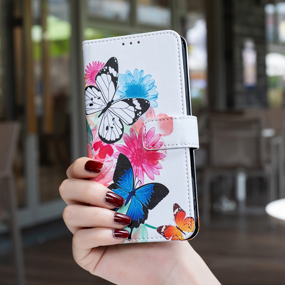 Nyomtatott könyvborítós tok a Xiaomi Redmi 17 4G/5G mobiltelefonhoz – színes pillangók