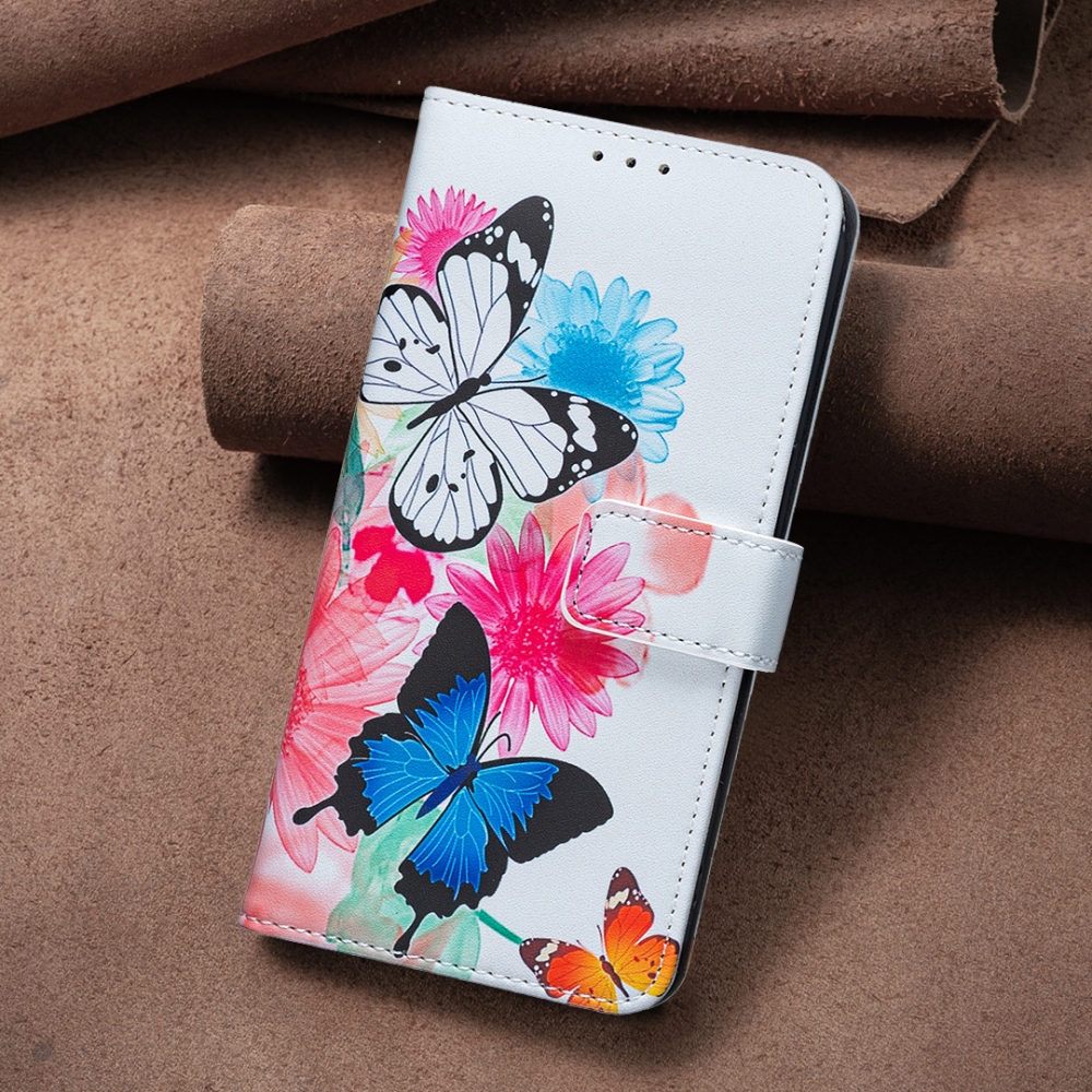 Nyomtatott könyvborítós tok a Xiaomi Redmi 17 4G/5G mobiltelefonhoz – színes pillangók