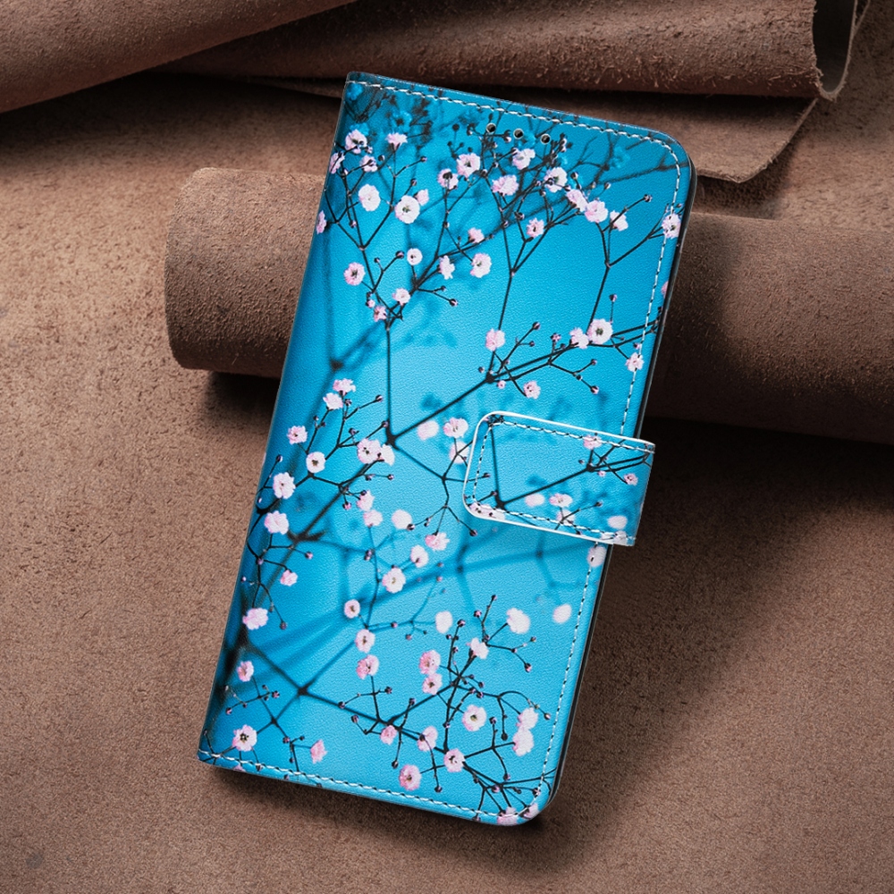 Nyomtatott könyvborítós tok a Xiaomi Redmi 17 4G/5G mobiltelefonhoz – virágok a fán