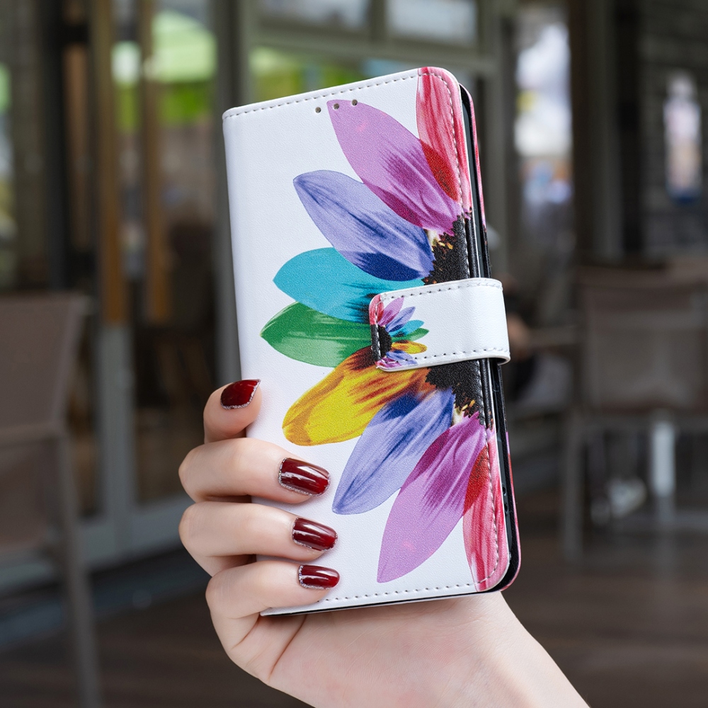 Nyomtatott könyvborítós tok a Xiaomi Redmi 17 4G/5G mobiltelefonhoz – virágszirmok