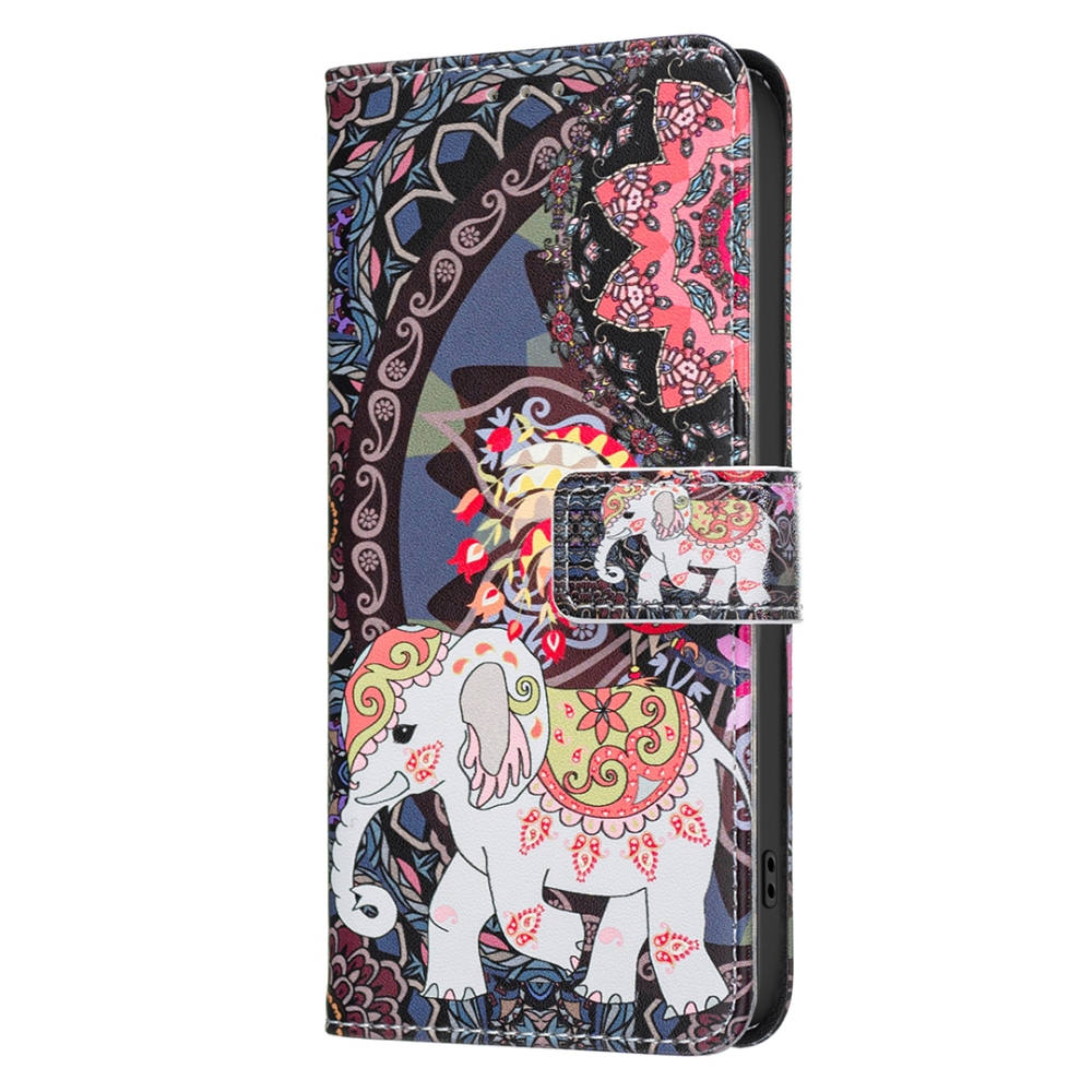 Nyomtatott könyvborítós mobiltelefon-tok a Xiaomi Redmi 17 4G/5G-hez – elefánt