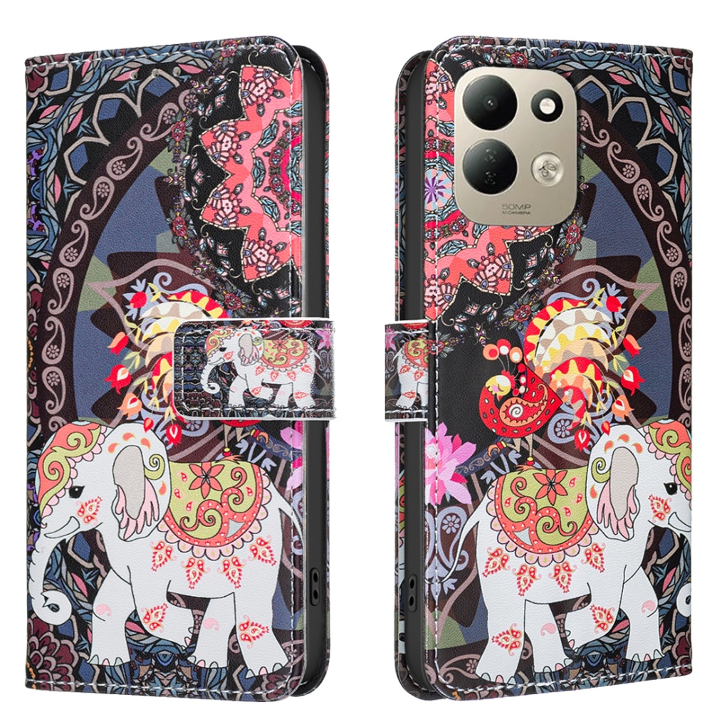 Nyomtatott könyvborítós mobiltelefon-tok a Xiaomi Redmi 17 4G/5G-hez – elefánt