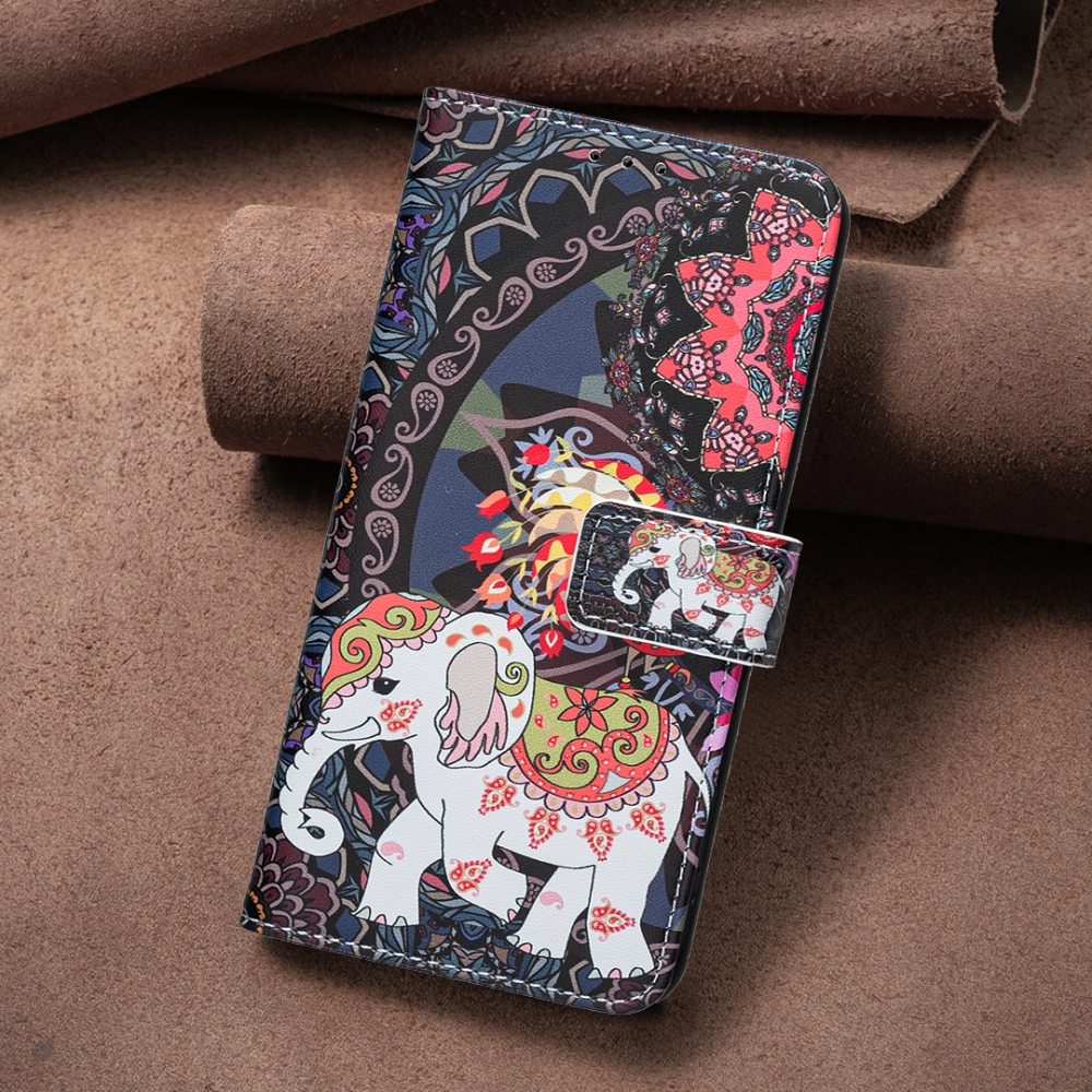 Nyomtatott könyvborítós mobiltelefon-tok a Xiaomi Redmi 17 4G/5G-hez – elefánt