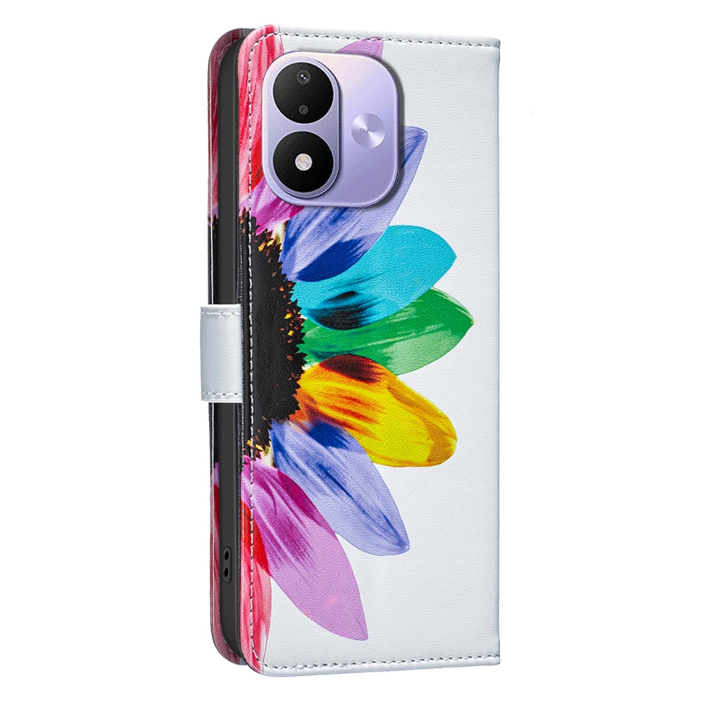 Nyomtatott könyvborítós tok a Xiaomi Redmi Note 17 4G/5G mobiltelefonhoz – virágszirmok