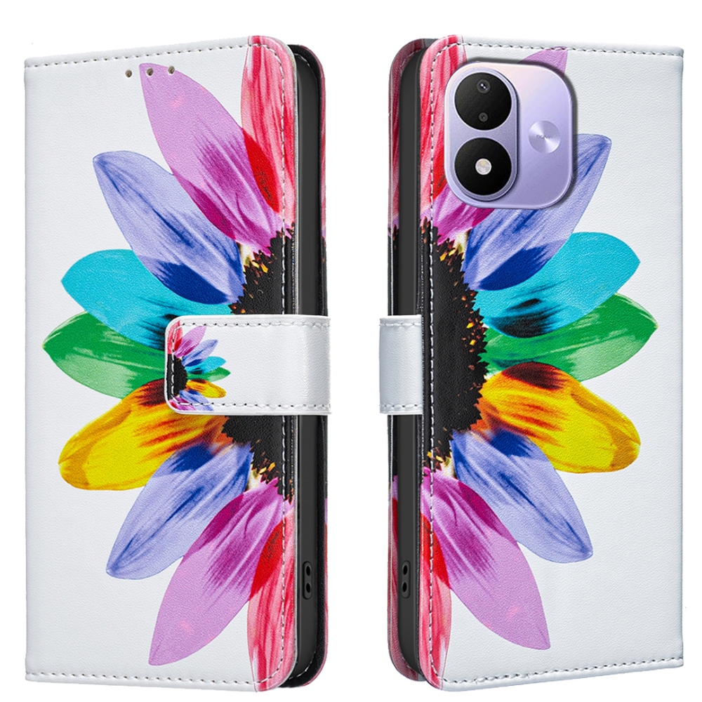 Nyomtatott könyvborítós tok a Xiaomi Redmi Note 17 4G/5G mobiltelefonhoz – virágszirmok