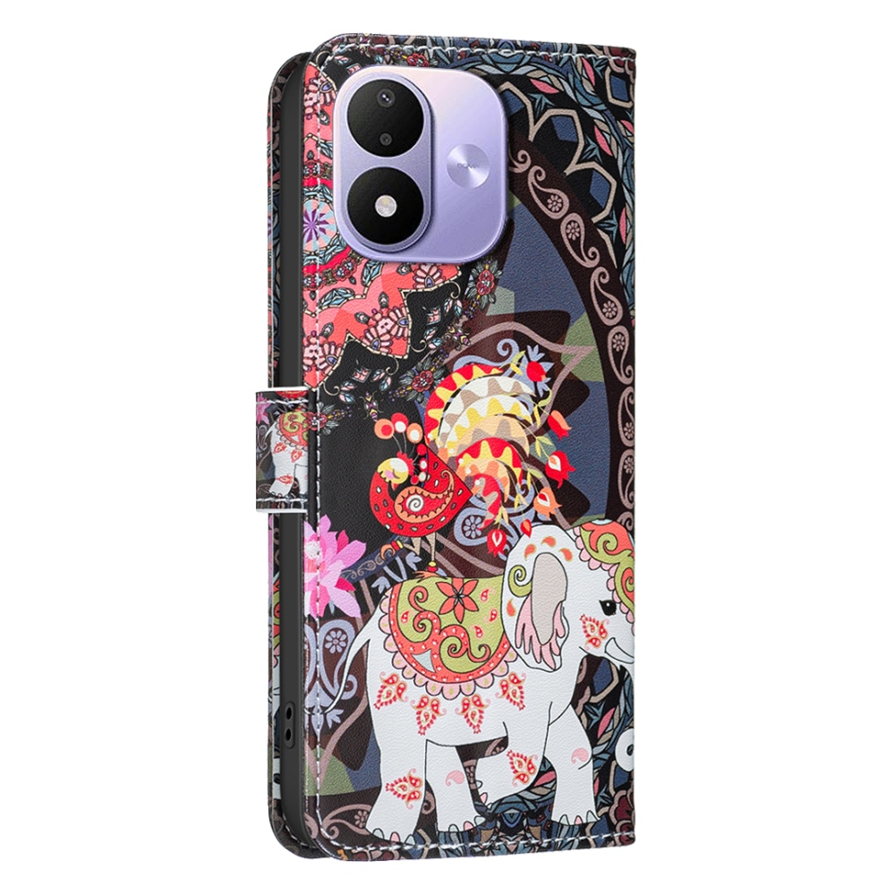 Nyomtatott könyvborítós tok a Xiaomi Redmi Note 17 4G/5G mobiltelefonhoz – elefánt