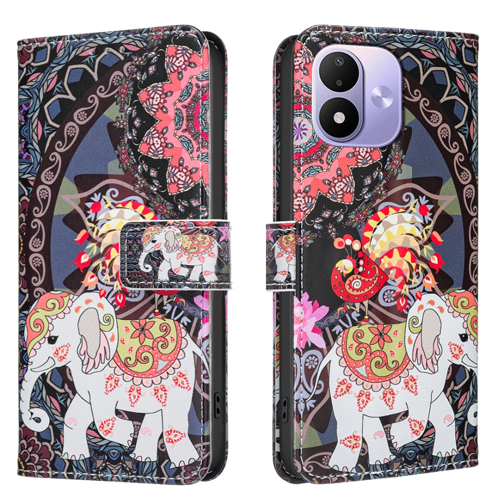 Nyomtatott könyvborítós tok a Xiaomi Redmi Note 17 Pro 5G mobiltelefonhoz – elefánt