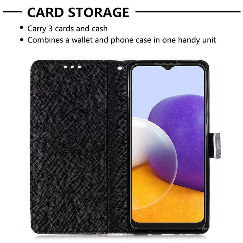 Nyomtatott pénztárca tok Samsung Galaxy A22 5G - koponya és rózsa