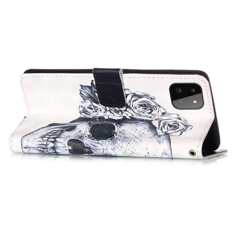 Nyomtatott pénztárca tok Samsung Galaxy A22 5G - koponya és rózsa
