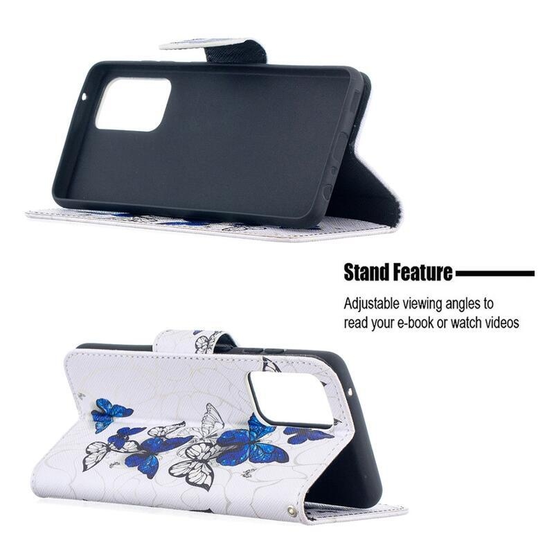 Nyomtatott pénztárca tok Samsung Galaxy A52 5G/4G/A52s 5G - kék pillangókhoz