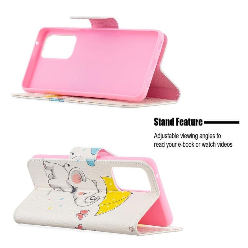 Nyomtatott pénztárca tok Samsung Galaxy A52 5G/4G/A52s 5G - elefánt esernyővel