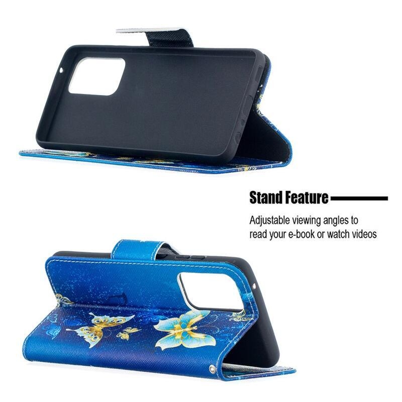 Nyomtatott pénztárca tok Samsung Galaxy A52 5G/4G/A52s 5G - világoskék pillangókhoz