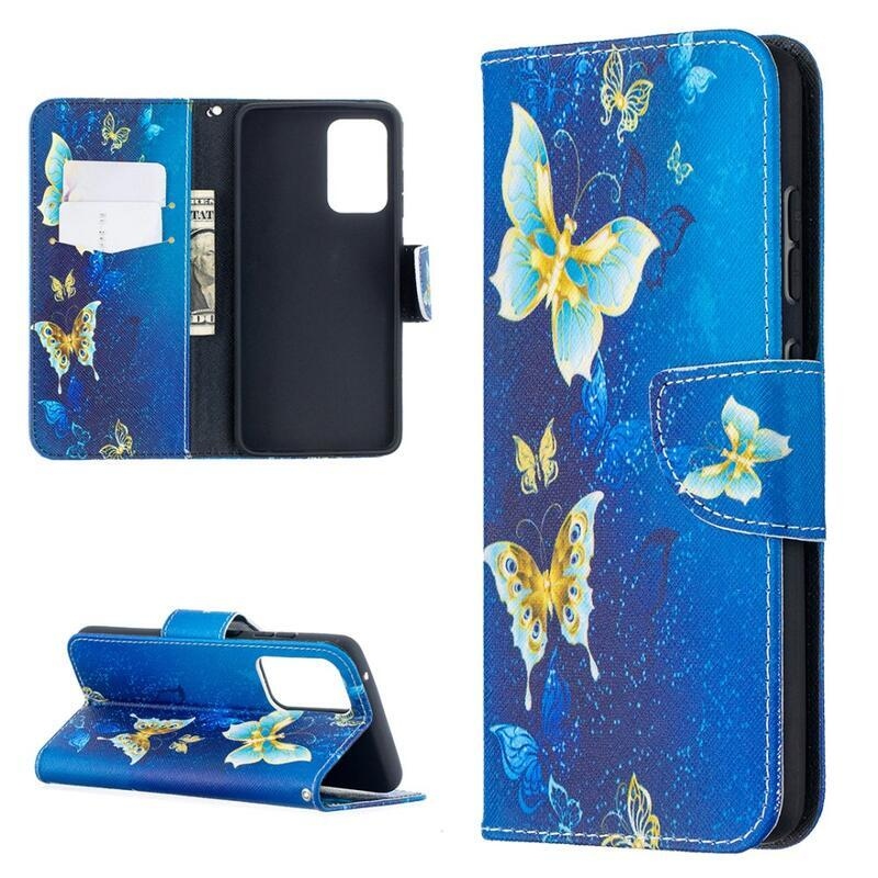 Nyomtatott pénztárca tok Samsung Galaxy A52 5G/4G/A52s 5G - világoskék pillangókhoz