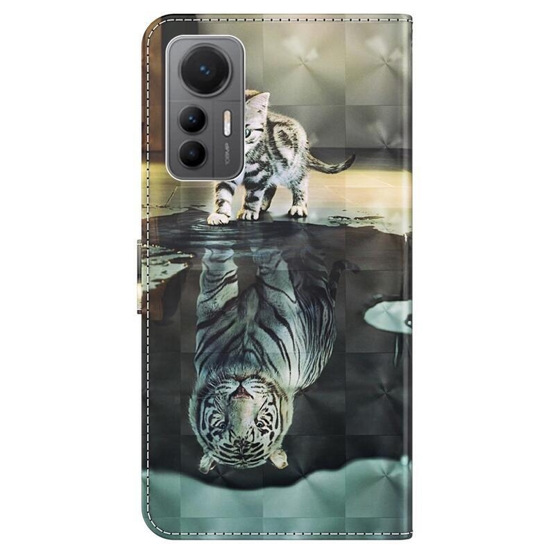 Nyomtatás pénztárca tok Xiaomi 12 Lite-hoz - macska és tigris tükörkép