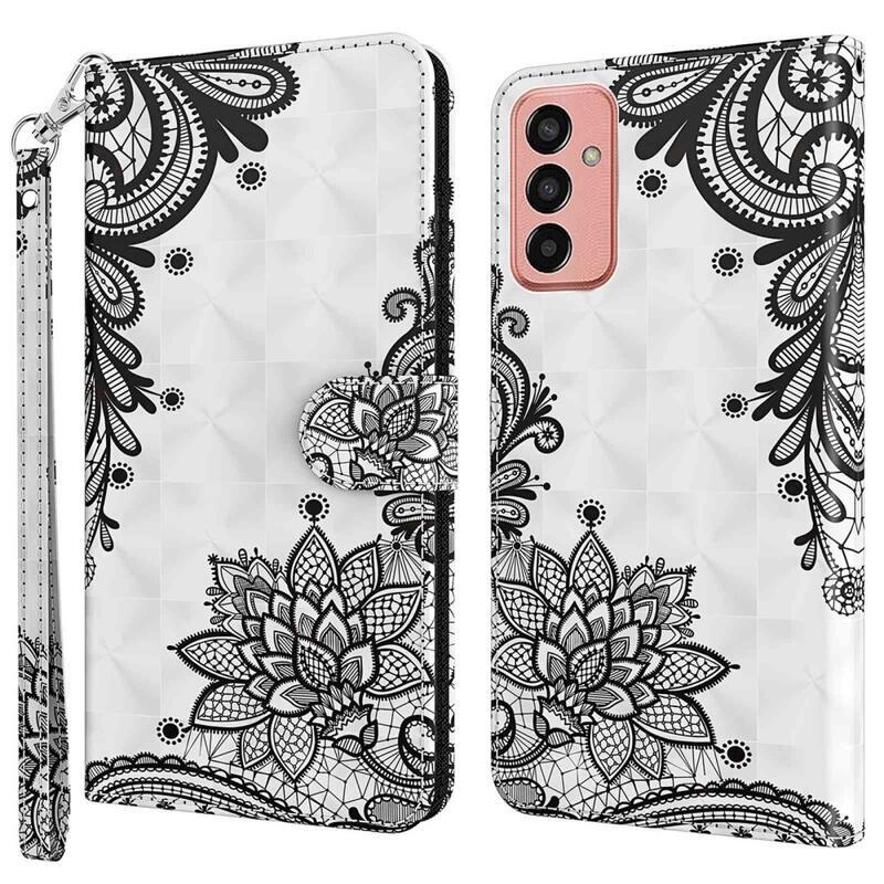 Nyomtatott pénztárca tok Samsung Galaxy M13-hoz - csipke virág