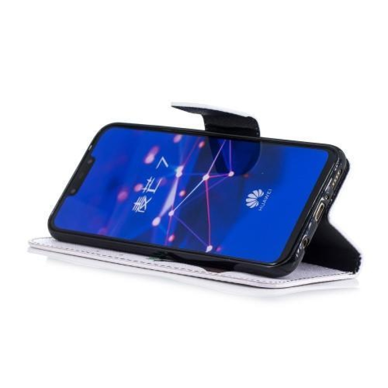 Nyomtatás PU bőr pénztárca tok Huawei Mate 20 Lite-hoz - panda egy ágon