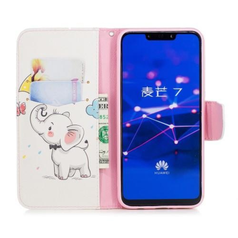 Nyomtatás PU bőr pénztárca tok Huawei Mate 20 Lite - elefánt