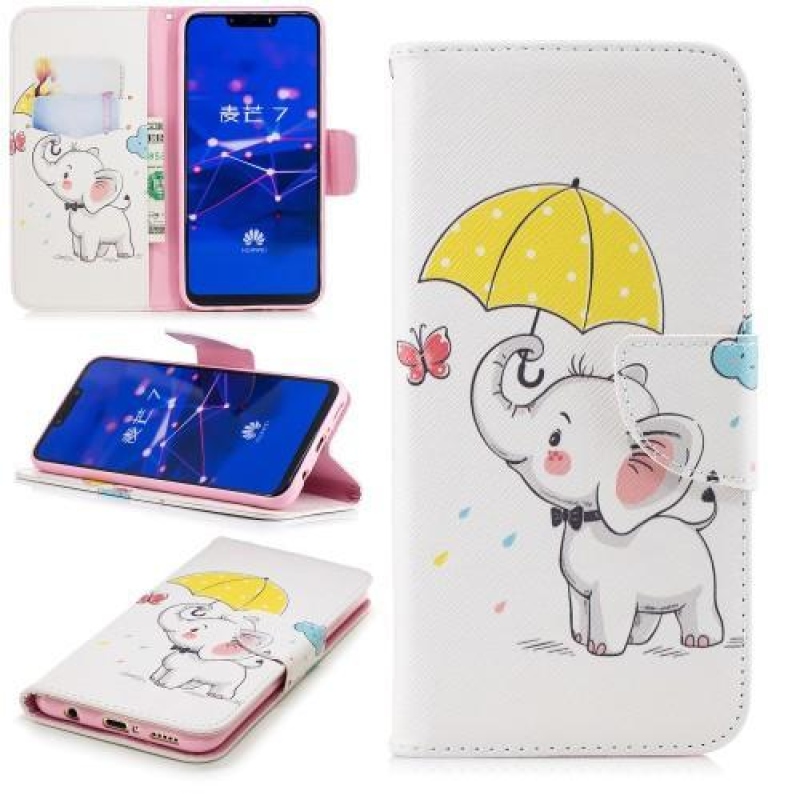 Nyomtatás PU bőr pénztárca tok Huawei Mate 20 Lite - elefánt