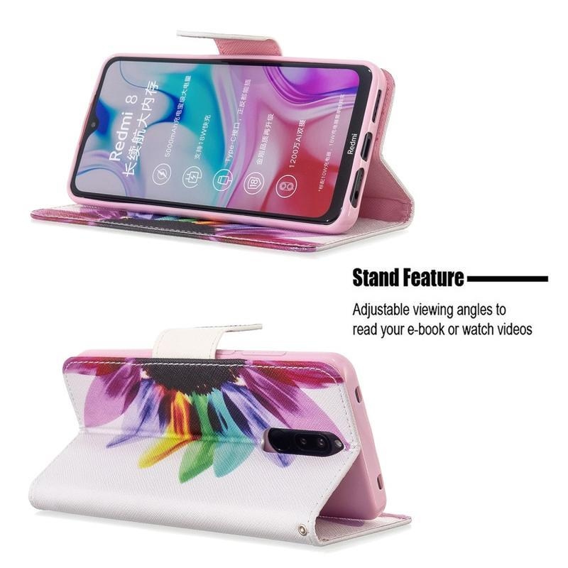 Nyomtatás PU bőr pénztárca tok Xiaomi Redmi 8-hoz - szirmok