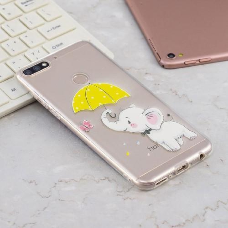 Nyomtatott szilikon tok Honor 7C és Huawei Y7 Prime (2018) - elefánt esernyővel