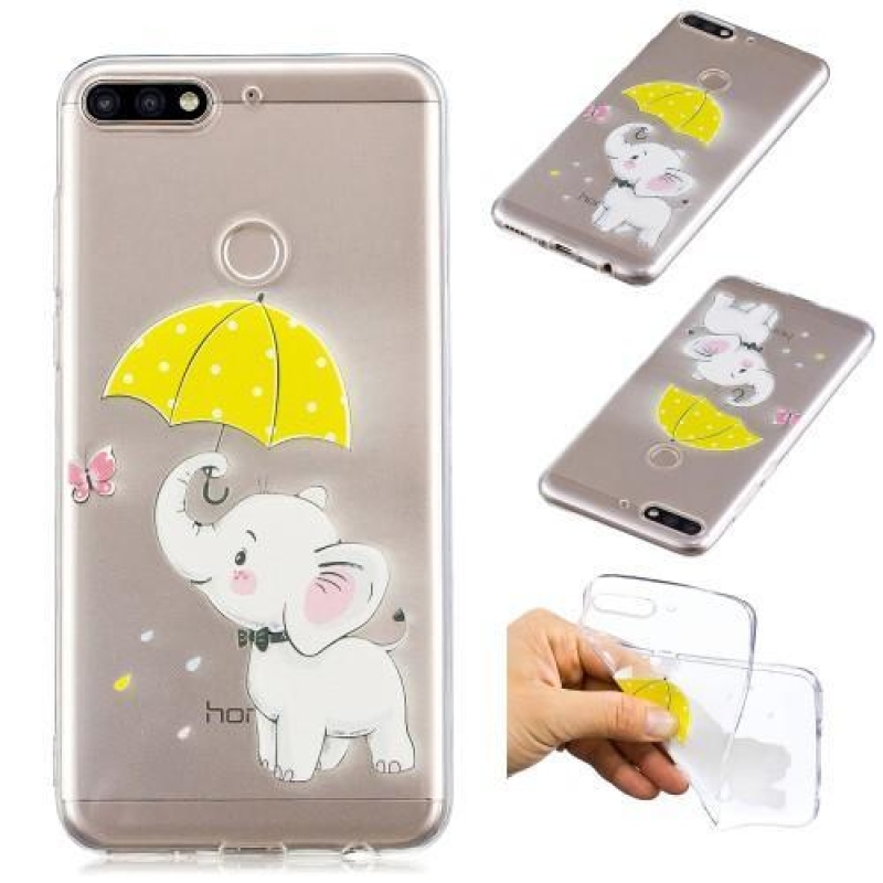 Nyomtatott szilikon tok Honor 7C és Huawei Y7 Prime (2018) - elefánt esernyővel