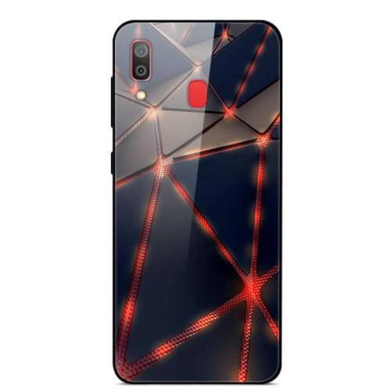 Nyomtató zselés tok üveg hátlappal Samsung Galaxy A30 / A20 készülékhez - piros vonalakkal