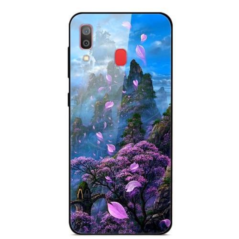 Nyomtató zselés tok üveg hátlappal Samsung Galaxy A30 / A20 készülékhez - lila fa