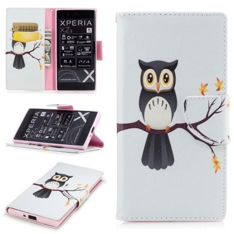 Printy PU bőr könyv tok Sony Xperia XZ-hez - bagoly egy ágon