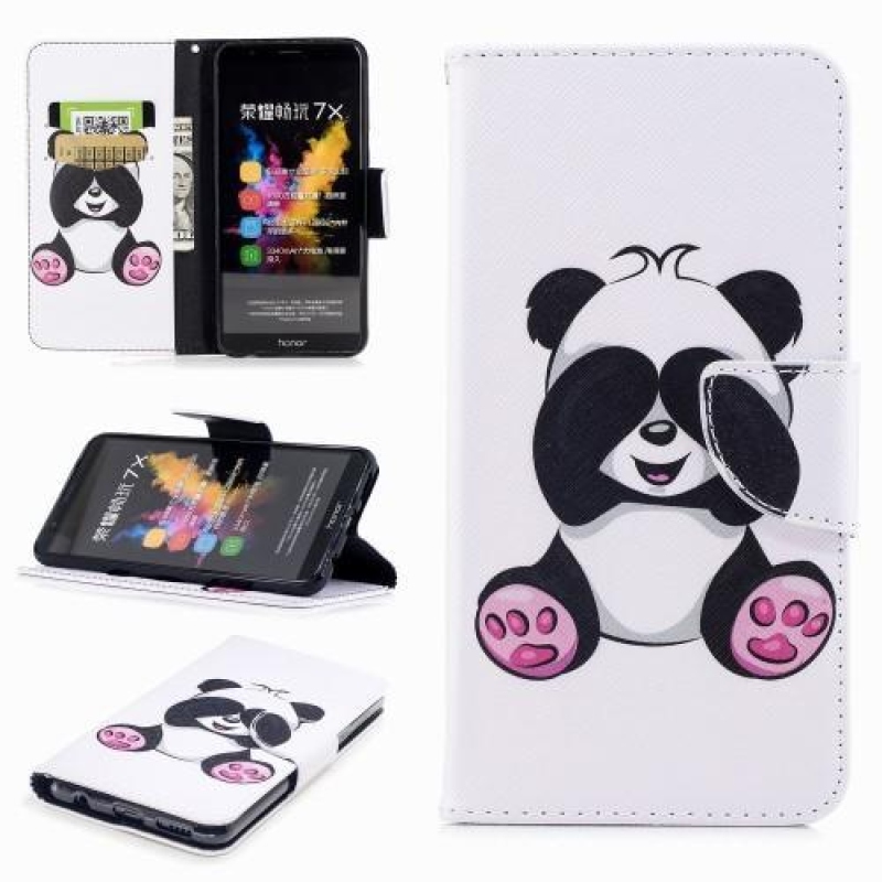 Printy felpattintható pénztárca tok a Honor 7X-hez - panda