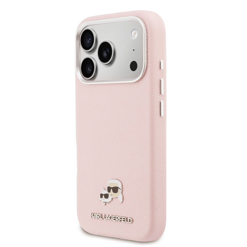 Karl Lagerfeld PU Karl és Choupette fejek tűk MagSafe hátlap iPhone 17 Pro rózsaszínű borítóhoz