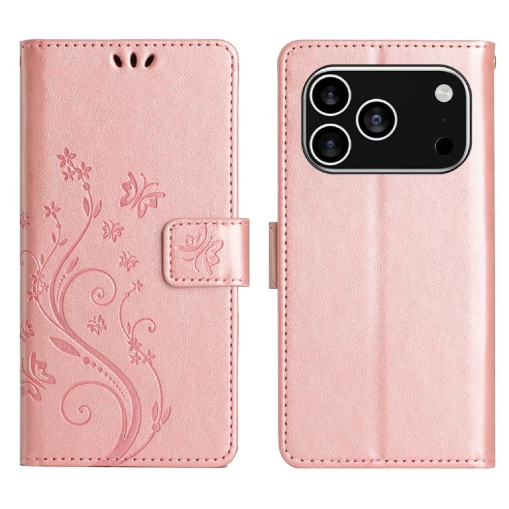 Virágok könyvtáska iPhone 17 Pro készülékhez - rózsaarany