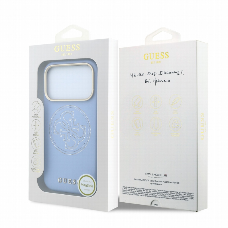 Guess PU Semi Wrap perforált 4G logós MagSafe hátsó tok iPhone 18 Pro Max-hoz, kék