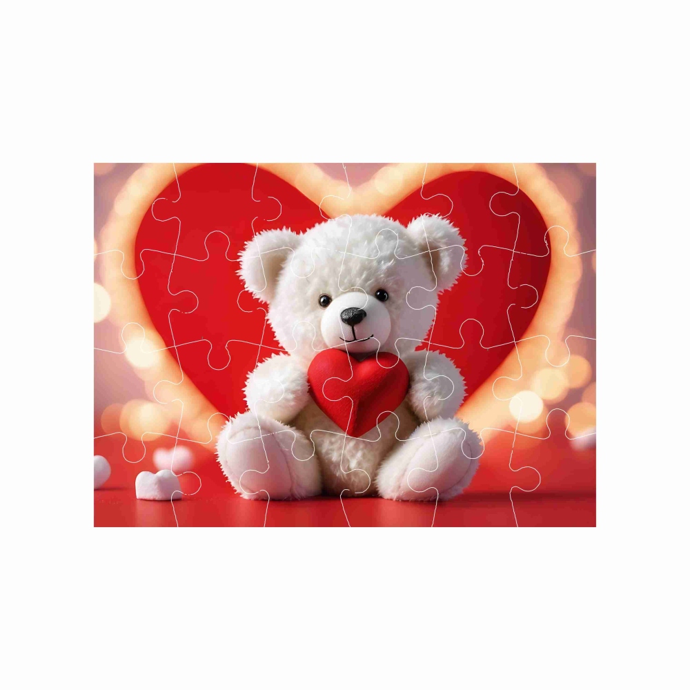 Puzzle 18x13cm (24 darab) képpel - mackó szívvel