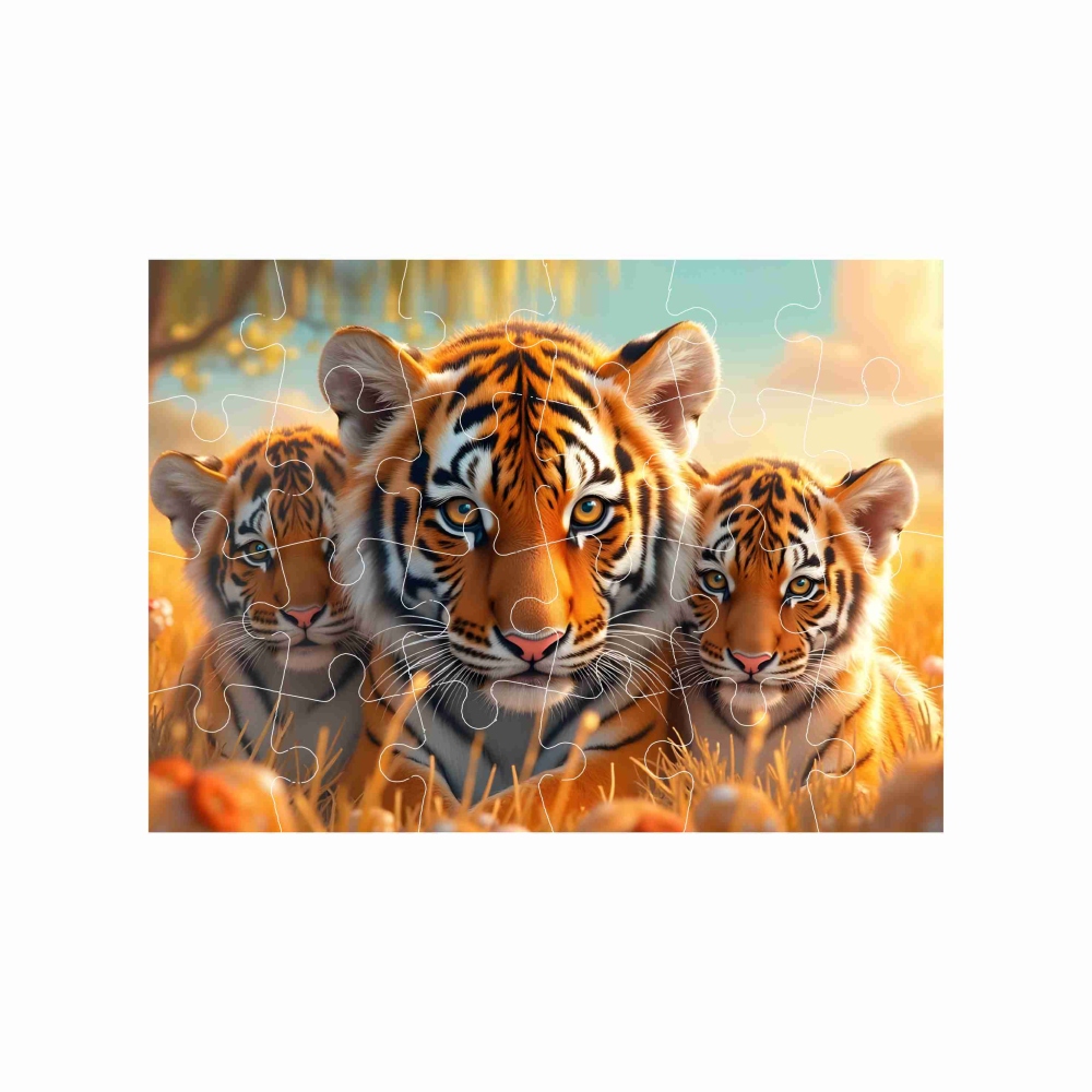 Puzzle 18x13cm (24 darab) képpel - tigrislány a kölykökkel