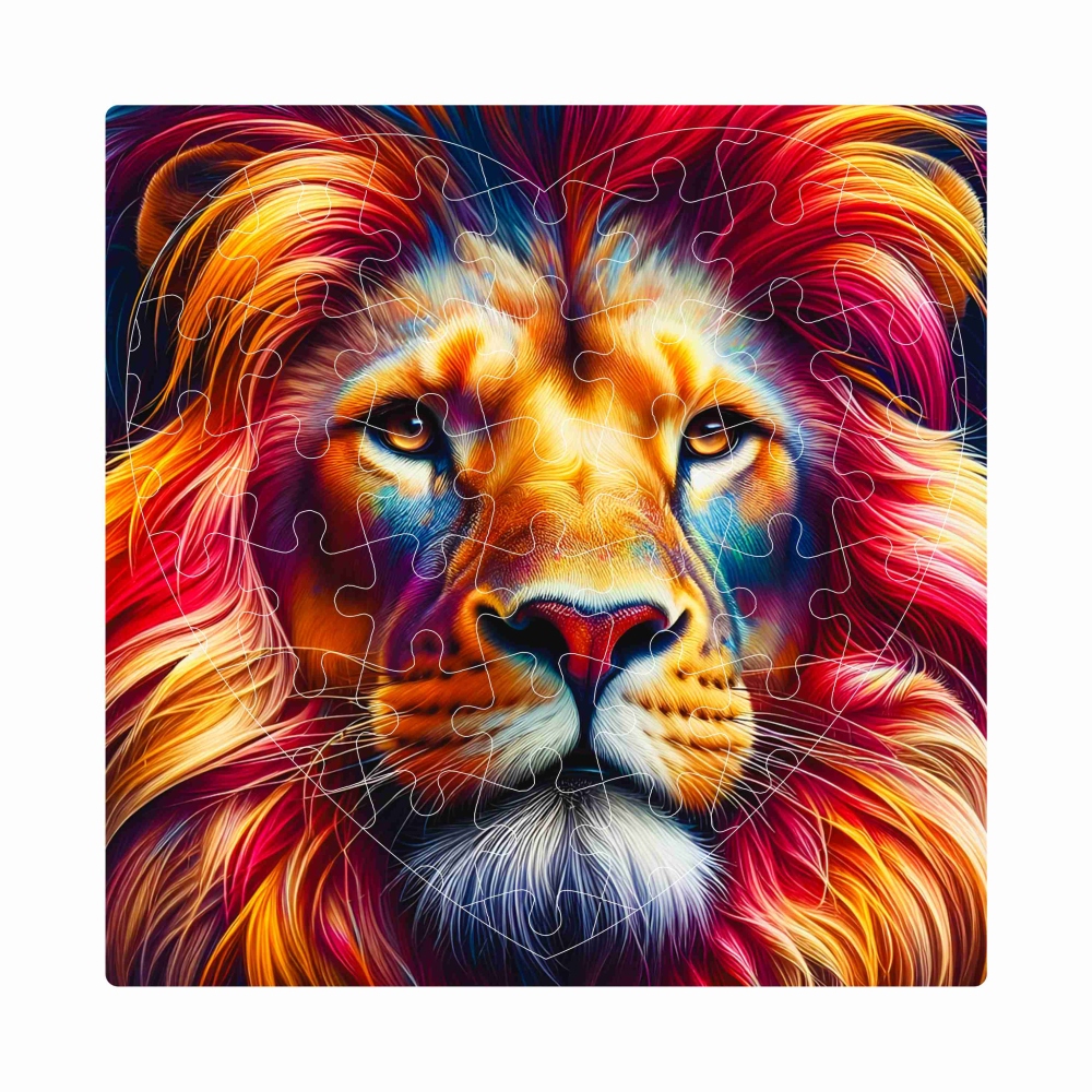 Szív alakú puzzle 19x18cm (76 darab), képpel - színes oroszlánnal