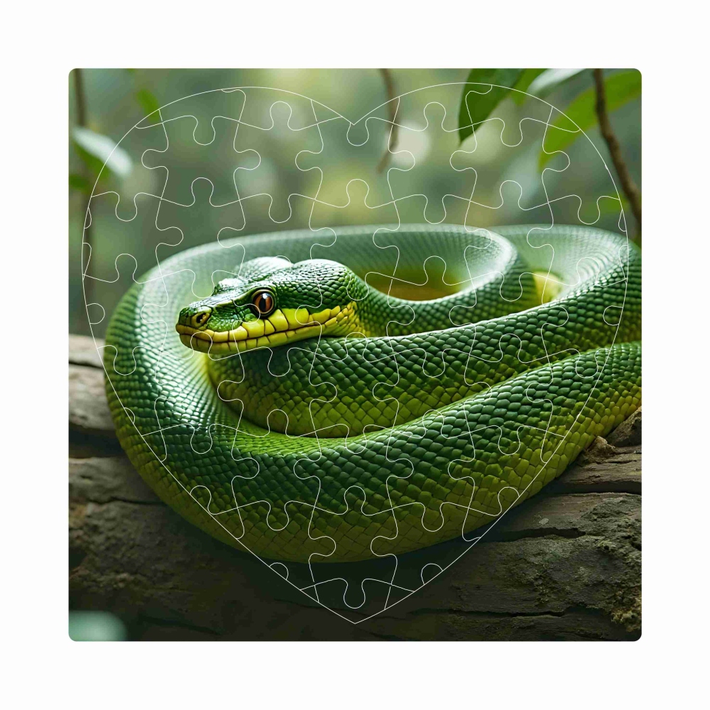 Szív alakú puzzle 19x18cm (76 darab), képpel - kígyó