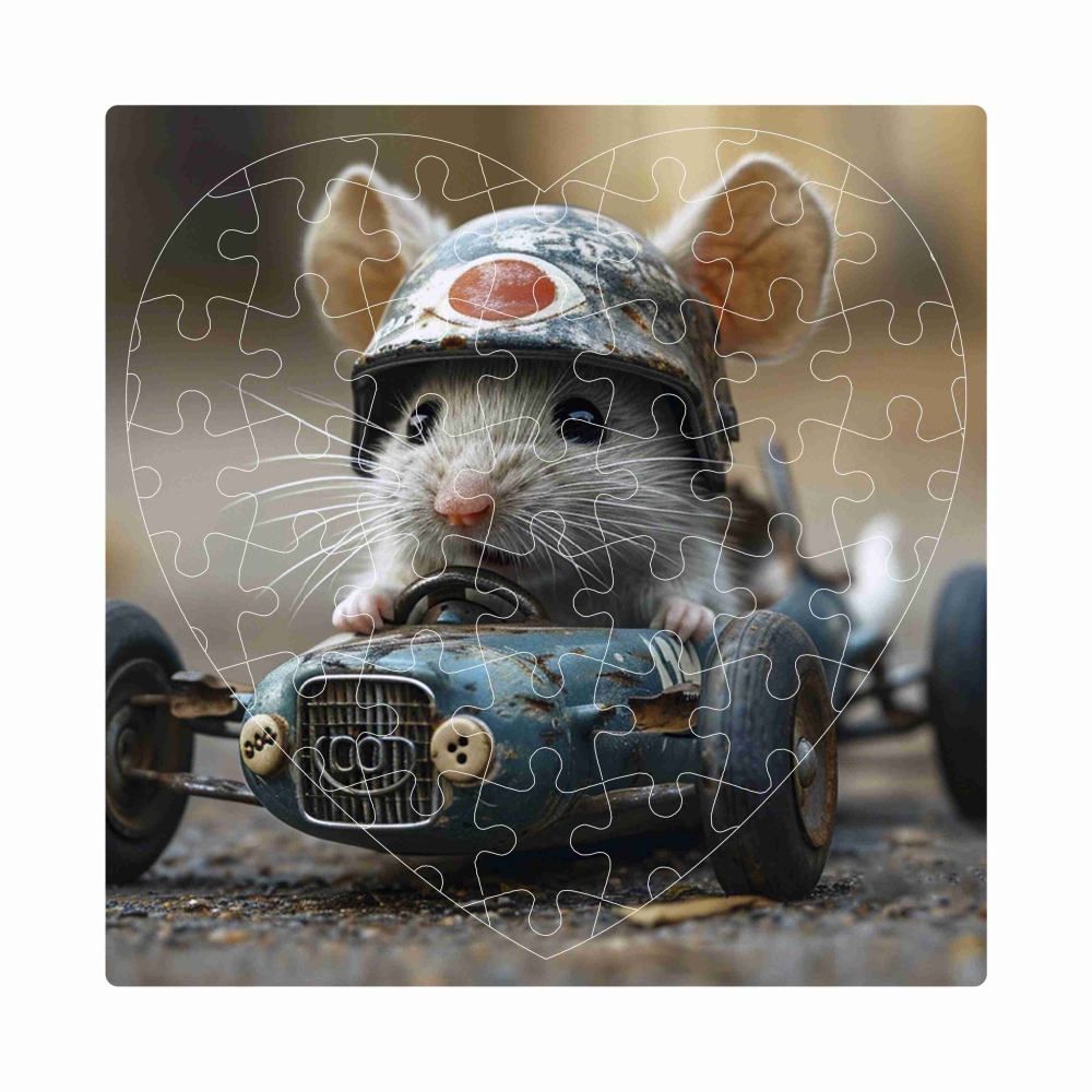Szív alakú puzzle 19x18cm (76 darab) egy képpel - egér egy autóban