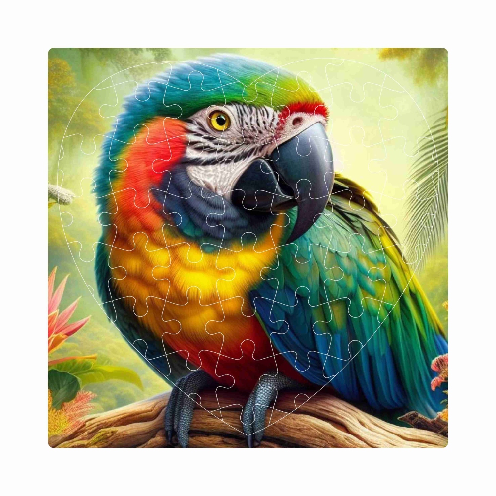Puzzle 19x18cm szív alakú (76 darab) képpel - papagáj