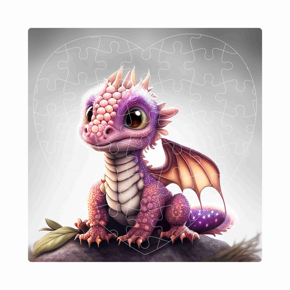Puzzle 19x18cm szív alakú (76 darab) képpel - rózsaszín sárkány