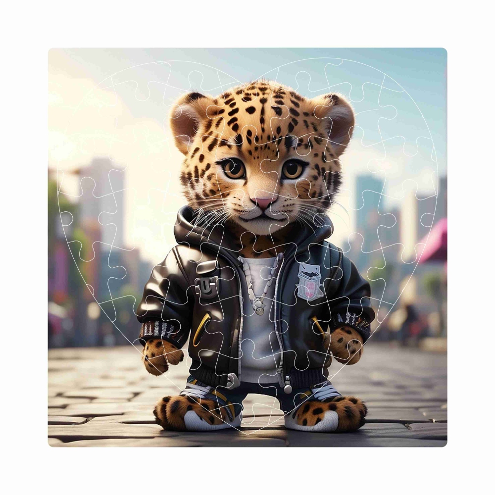 Puzzle 19x18cm szív alakú (76 darab) képpel - tigris a kabátban