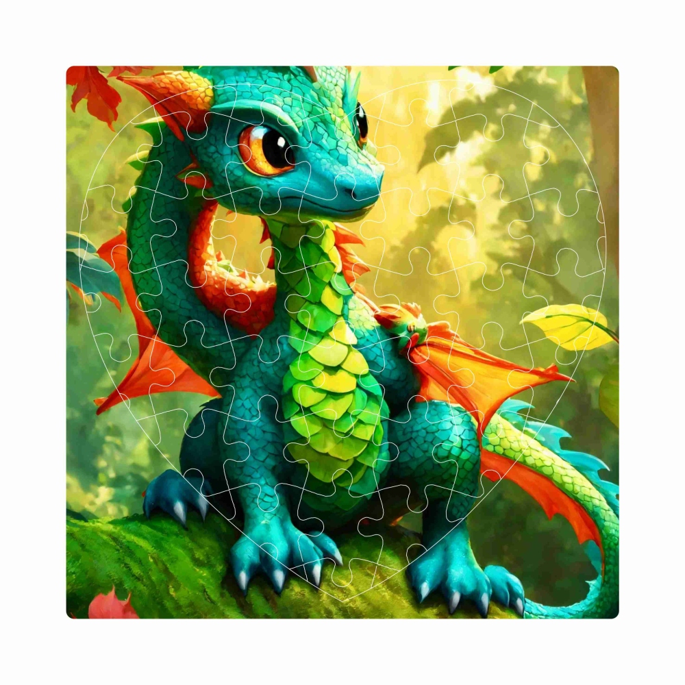 Szív alakú puzzle 19x18cm (76 darab) egy képpel - zöld sárkány