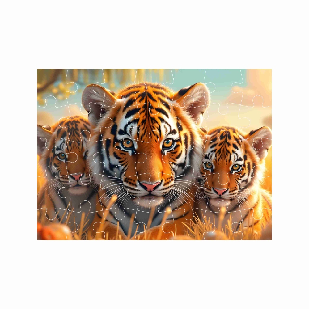 Puzzle 27x19,5cm (35 darab) képpel - tigrislány a kölykökkel