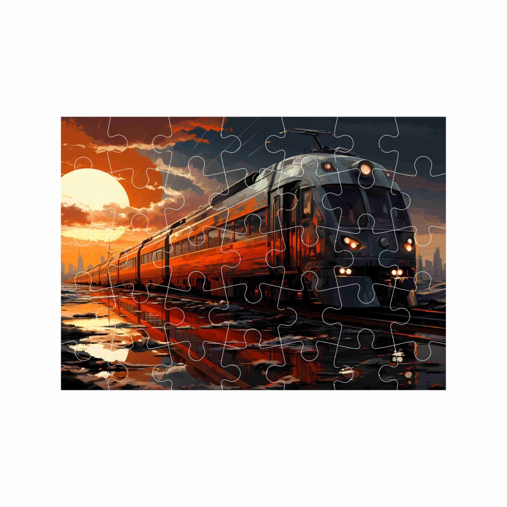 Puzzle 27x19,5cm (35 darabos) képpel - vonat naplementében