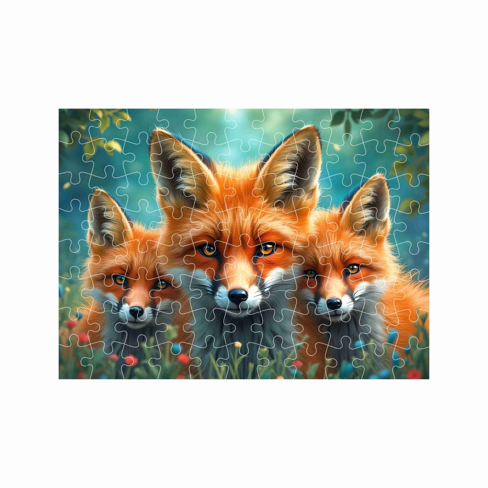 Puzzle 27x19,5cm (88 darab) képpel - róka kölykökkel