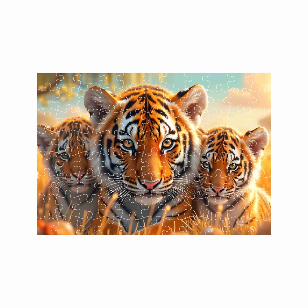 A4-es puzzle 29x20cm (120 darab) képpel - tigrislány a kölykökkel