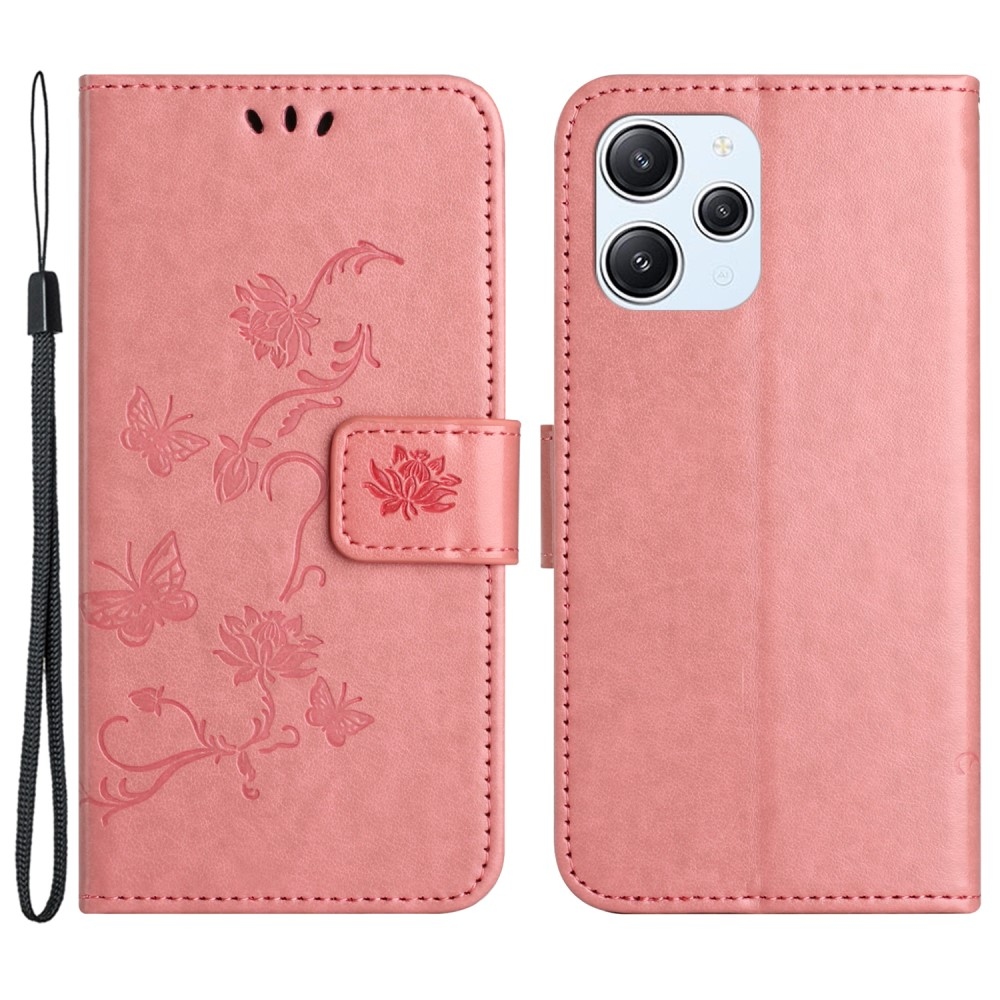 Virágos könyv tok a Xiaomi Redmi 12 4G/5G készülékhez - rózsaszínű