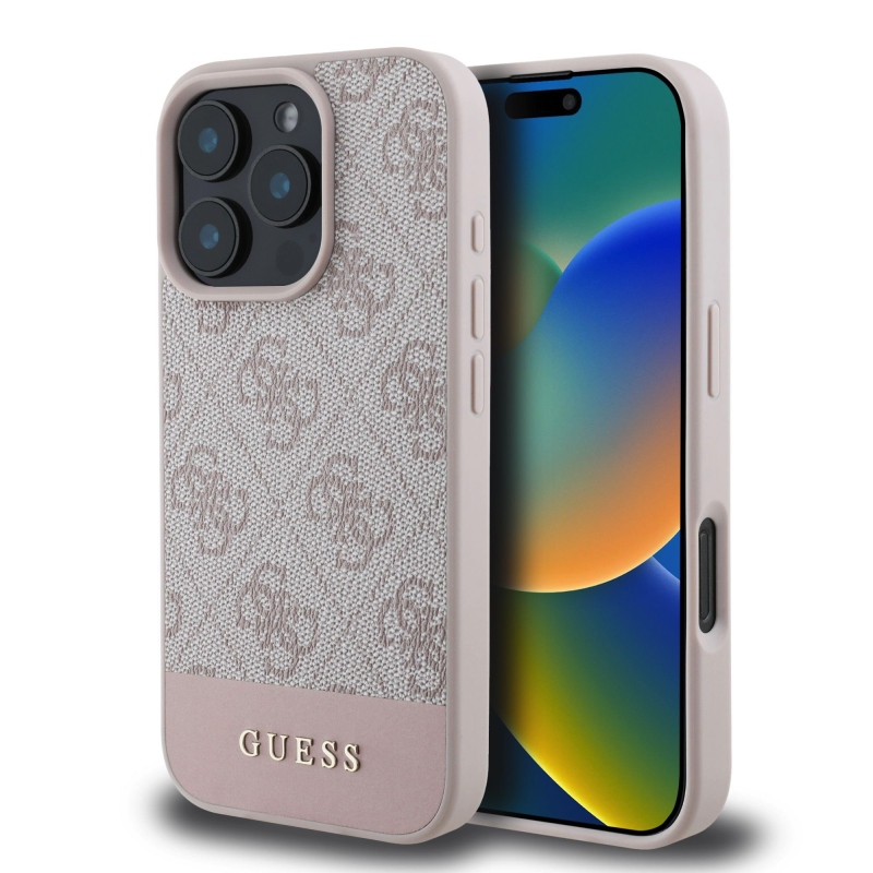 Guess PU 4G csíkos hátlap iPhone 16 Pro Max rózsaszínű iPhone 16 Pro Max készülékhez